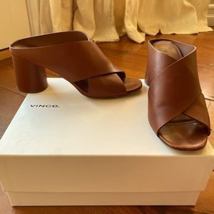 VINCE cognac block heels